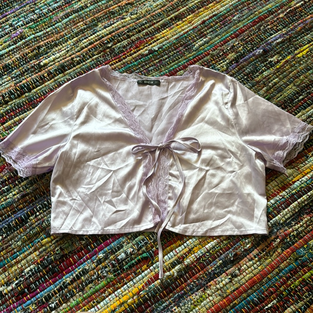 Purple Cropped Lace Blouse